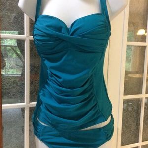 JOYARIA 2 PIECE TEAL TANKINI BATHING SUIT ROUCHED TOP NEW WITH TAGS SIZE 6